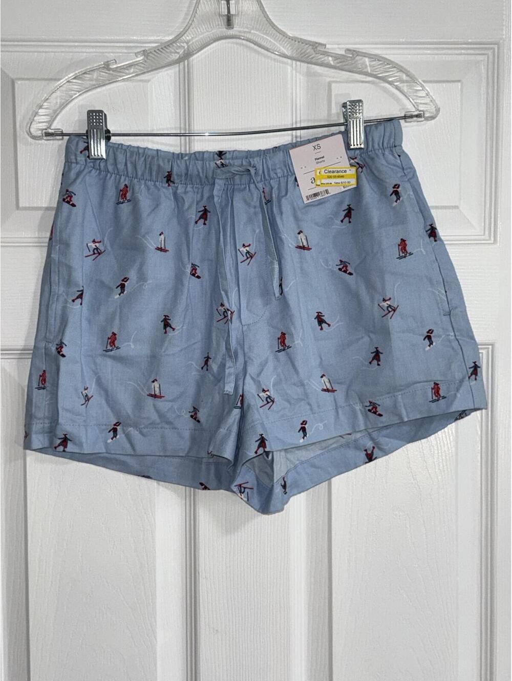 Auden Light Blue Ski‑Print Flannel Shorts – XS, NWT